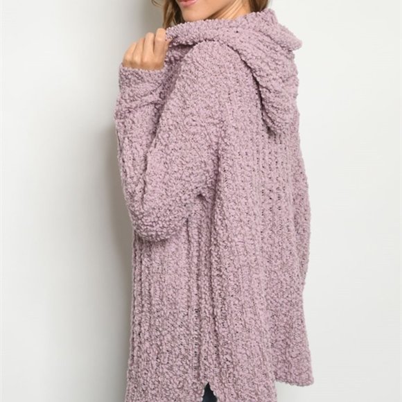POPCORN KNIT PULLOVER HOODED LILAC SWEATER - Picture 3 of 6